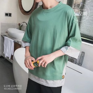 아산 남성 루즈핏 티셔츠 포인트 반팔티