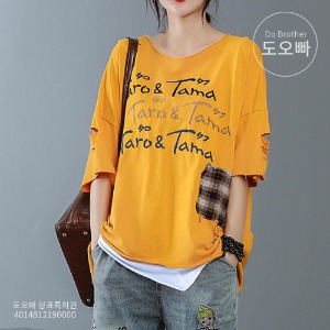 유코 여성 티셔츠 반팔티 자수 여름티셔츠 반소매