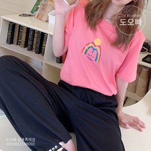 레인보프 여성 반팔 티셔츠 여름 무지개 프린팅 T