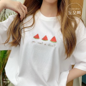 워러멜 여성 반팔 티셔츠 여름 수박 조각 프린팅 T
