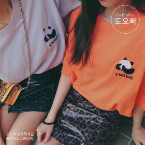하이판 여성 반팔 티셔츠 여름 귀여운 판다 프린팅