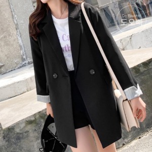 코아랑 여성 자켓 더블자켓 루즈핏 블랙 정장자켓