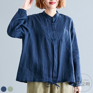 플로크 여성 라운드 셔츠 블라우스 루즈핏 긴소매