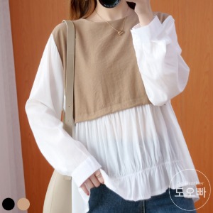 루프랑 여성 루즈핏 블라우스 티셔츠 라운드 긴소매