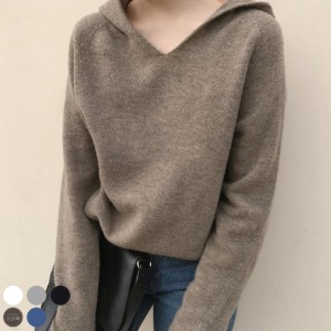 로이브 여성 니트 후드 티셔츠 스웨터 루즈핏 브이넥