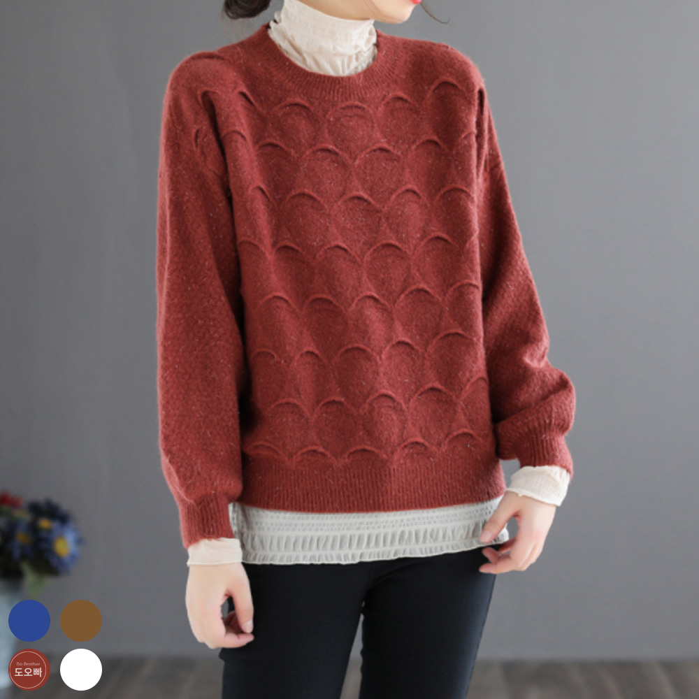 넛트로 여성 니트 티셔츠 스웨터 라운드 타원 패턴