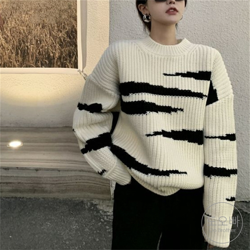 여성 스트라이프 스웨터